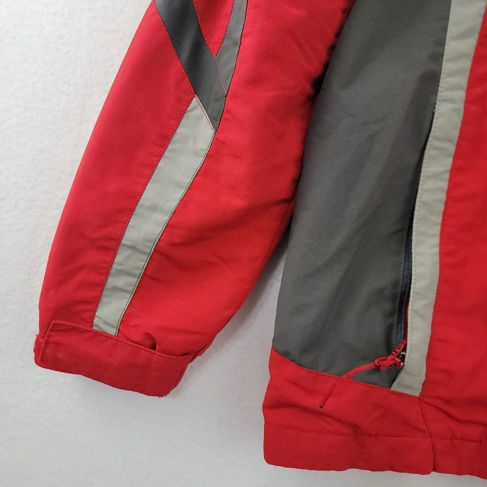 L.L Bean Kids 3 in 1 Red Gray Hide-Away Hood Wind Breaker Classic Jacket M10/12